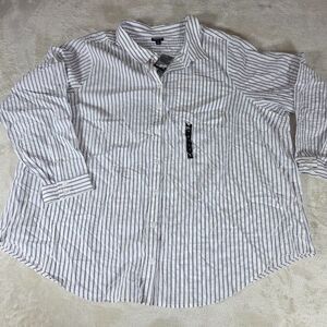 Torrid Lizzie Cotton Button Down Long Sleeve Shirt Blue Stripe NWT Size 5X Plus